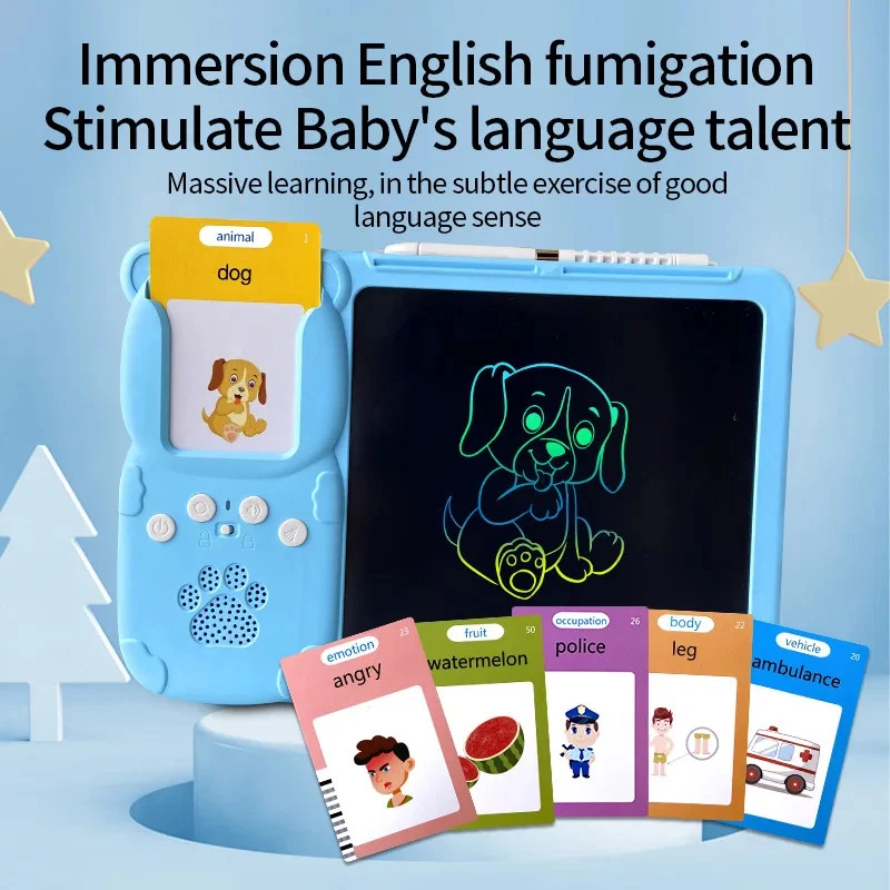 Child using the Talking Flashcard Reader and LCD Writing Tablet
